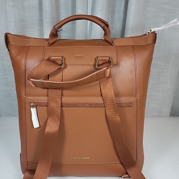 Cole Haan Grand Ambition Leather Convertible Backpack British Tan One Size - Picture 9 of 16